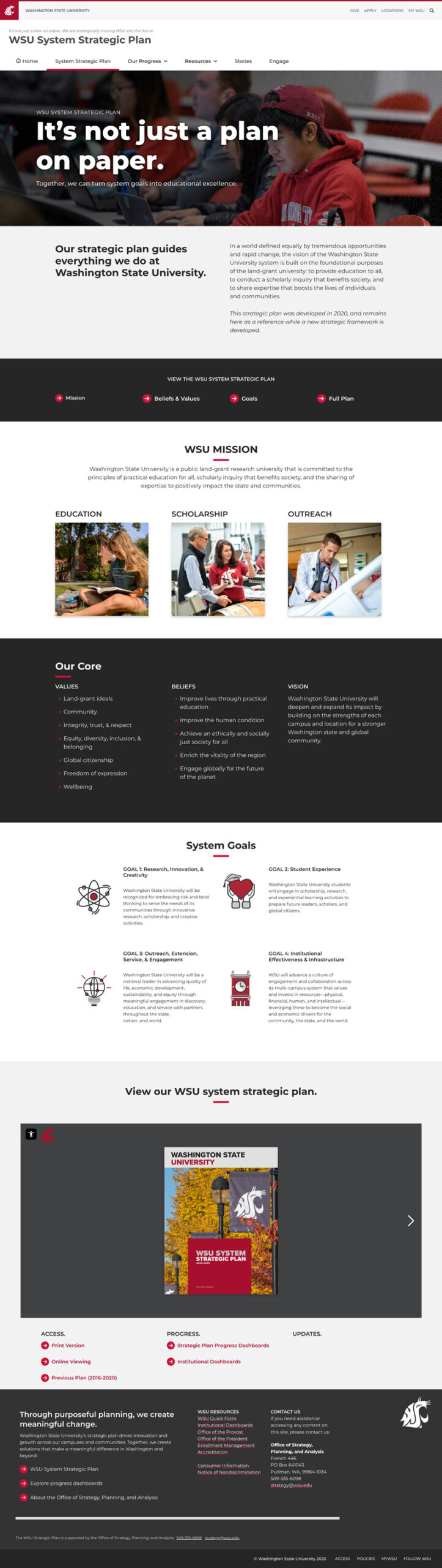 WSU Strategic Plan website full-page screenshot